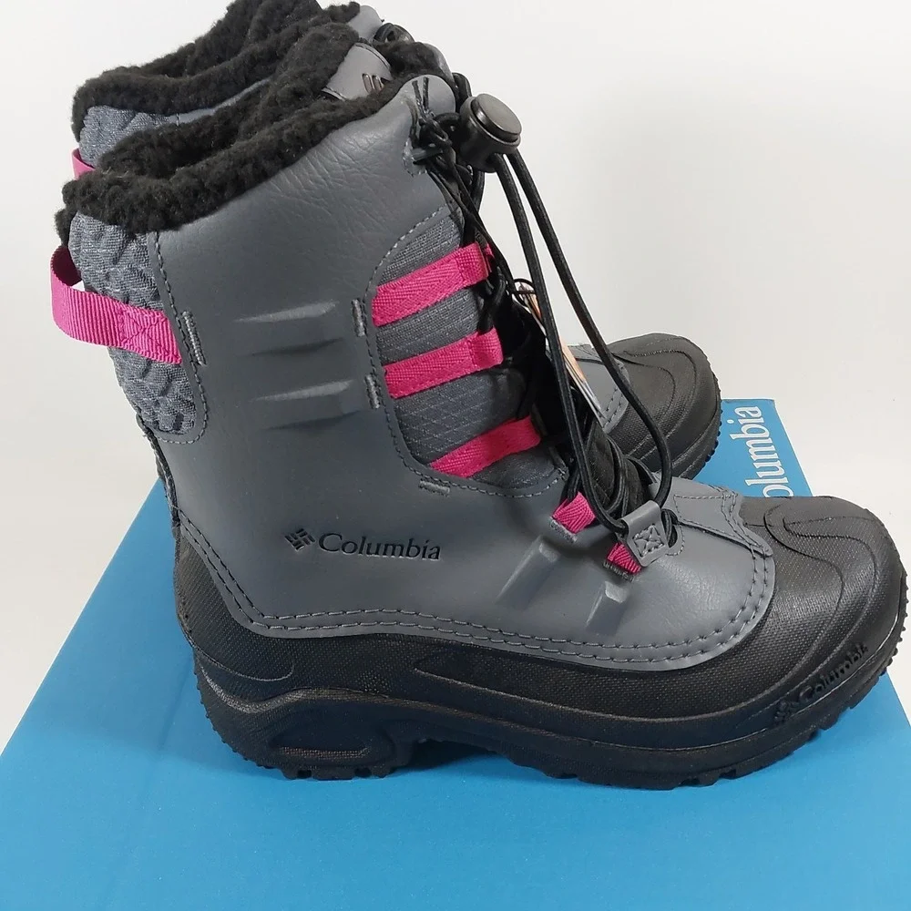 Columbia Youth Snow Boots Waterproof Winter Gray Pink Black Size 6 Bugaboot‎